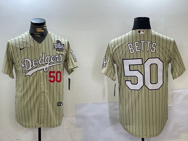 Men Los Angeles Dodgers #50 Betts Green Stripe Game 2024 Nike MLB Jersey style 3->los angeles dodgers->MLB Jersey